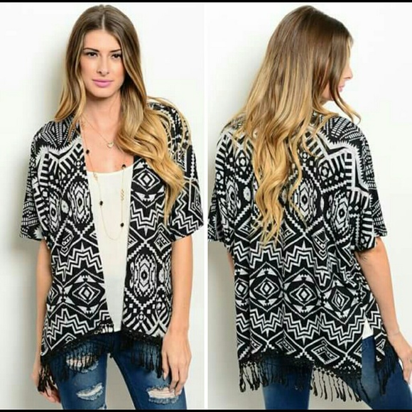 New Black/gray Kimono tribal print cardigan S-M-L - Picture 1 of 1