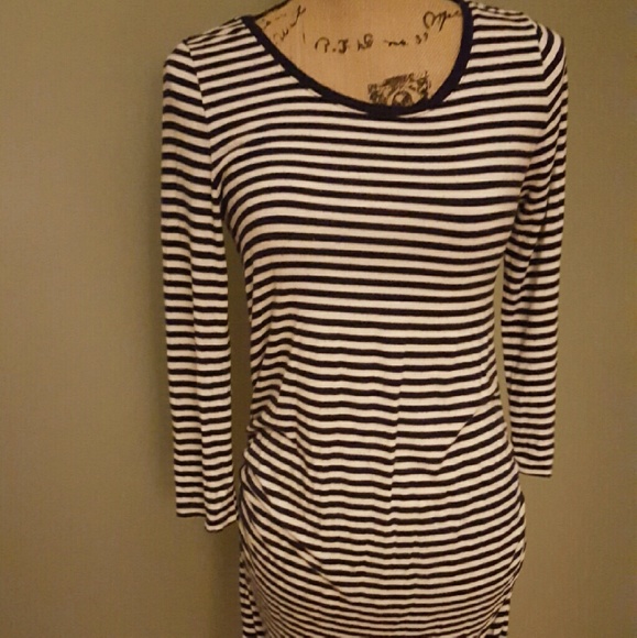 Navy blue and white striped maternity dress