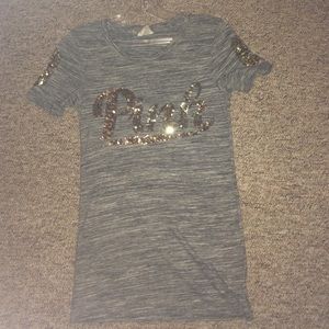 grey (pink brand) t-shirt with gold sparkles