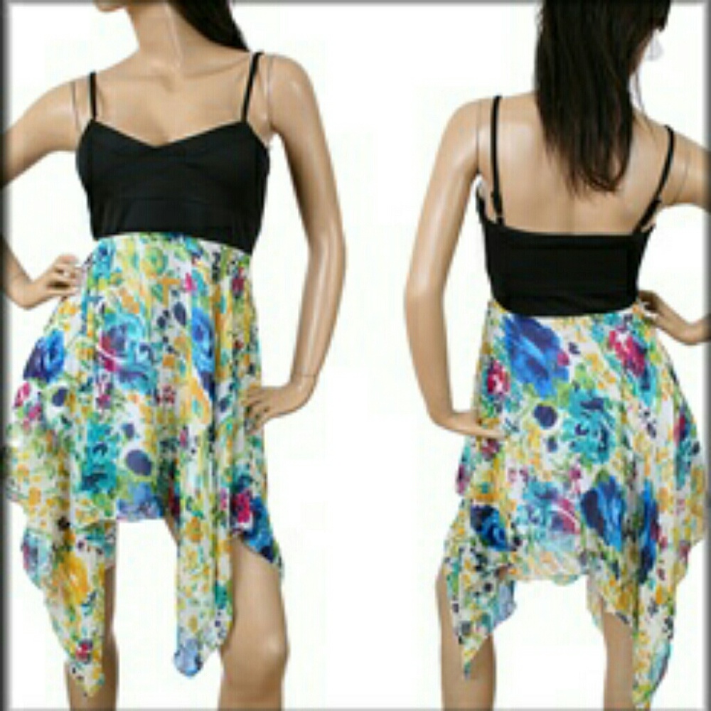 Cute floral black spaghetti strap top size S-M-L