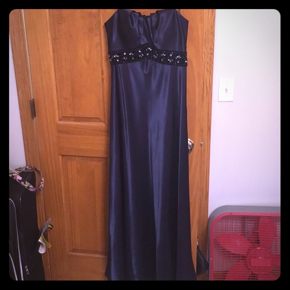 Navy satin dress.