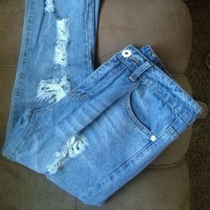 Ripped Boyfriend Jeans, Blue and long.