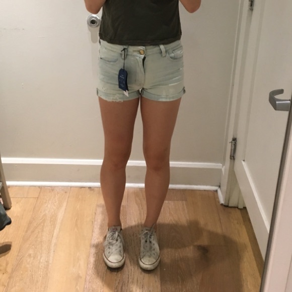 AE light denim high waisted shorts