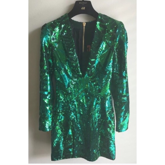 **SOLD**Balmain x H&M Green sequined dress - Picture 2 of 4