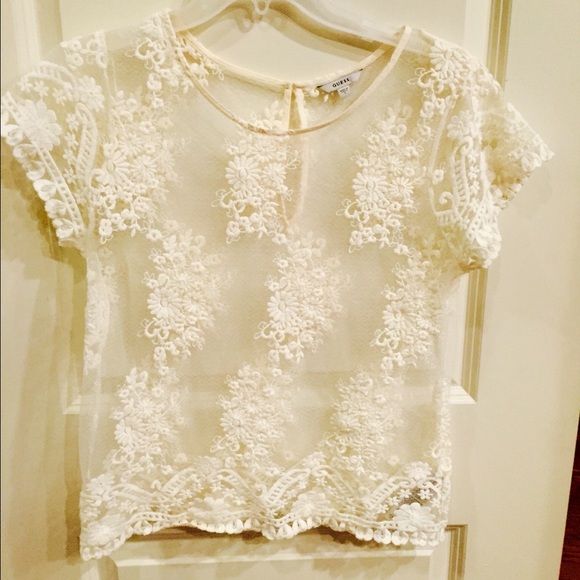Guess cream colored embroidered top