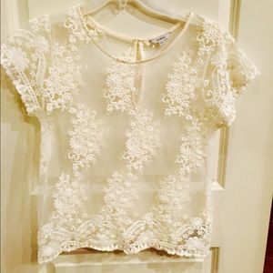 Guess cream colored embroidered top