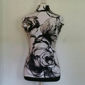 Abstract floral mock turtleneck blouse