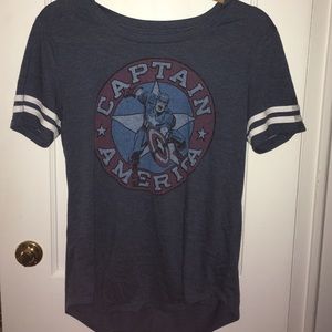 Blue Captain America shirt.