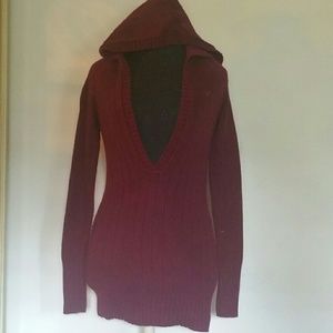 Hooded deep v-neck sweater