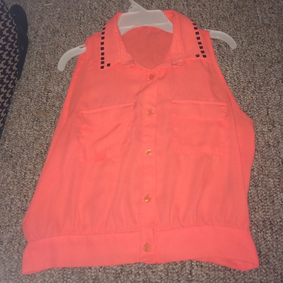 coral orange button down with studs