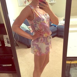 Floral romper with waist tie