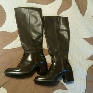 Etienne Aigner Leather Boots w/Wooden Heel