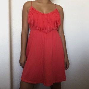 Red orange dress w fringe and adjustable straps