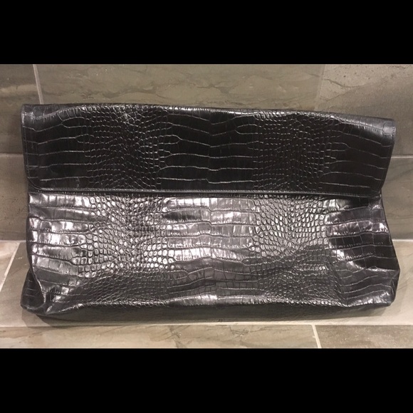 Dries Van Noten Black Alligator Oversize Clutch
