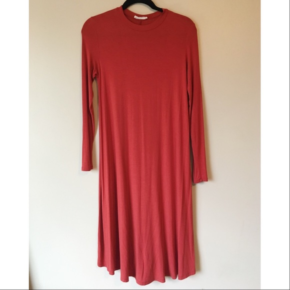 Orange Long Sleeve Full Midi Dress