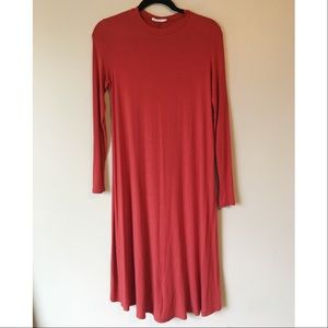 Orange Long Sleeve Full Midi Dress