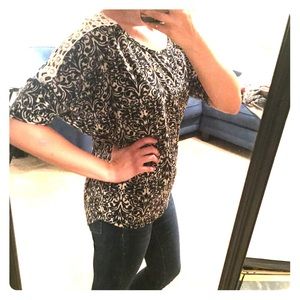 Navy and cream top with crochet detailing