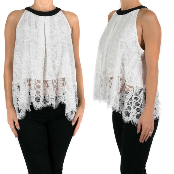 Halter Lace Top with Contrast Bow Back - Picture 2 of 3