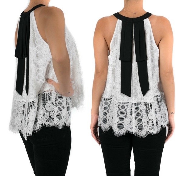 Halter Lace Top with Contrast Bow Back - Picture 3 of 3