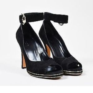 Gucci Authentic Black Suede Peep Toe Pumps