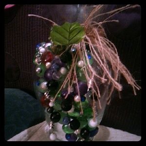 Vase with decorative glass grapes. Hand made