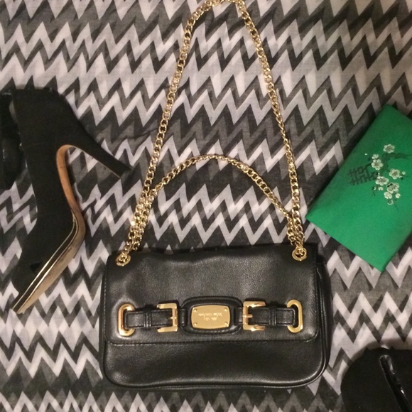 Michael Kors Hamilton Black Leather Small Flap Bag
