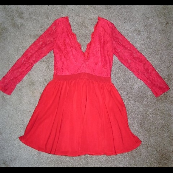Red long sleeve formal dress
