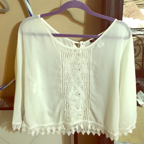 Sheer, off the shoulder top Foreign Exchange.