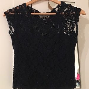 lace crop top-navy blue