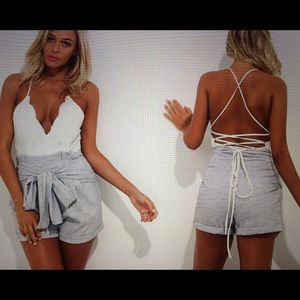 [NWOT] Lace Deep V-Neck backless string BODYSUIT