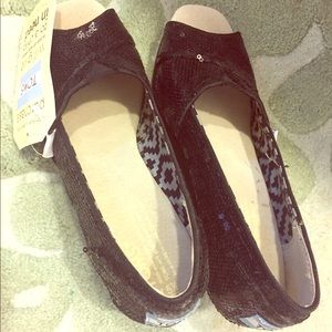 Toms Black Sequin Wedges sz 5.5