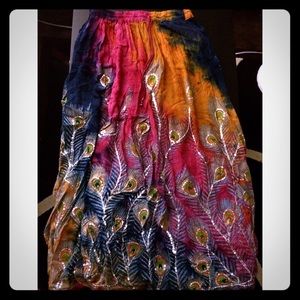 GORGEOUS Dye Bohemian Hippie Peacock Skirt w/BELLS