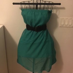 Teal Strapless Dress with Belt