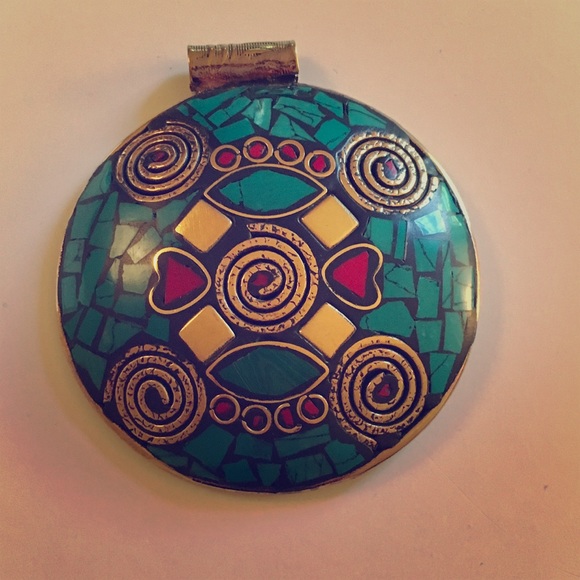 Beautiful Brassy Turquoise Coral Colored Pendant