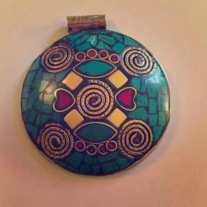 Beautiful Brassy Turquoise Coral Colored Pendant