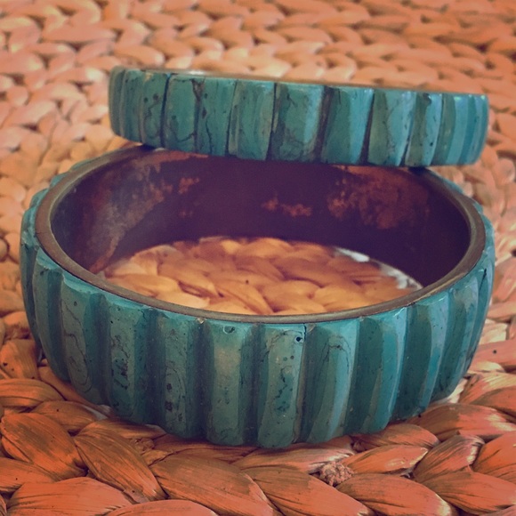 Pair of faux turquoise bangle bracelets