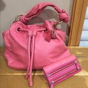 COACH RESORT XL Pink Leather Drawstring Bucket Bag