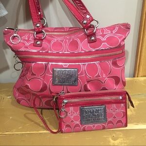 RED COACH POPPY LOGO BAG with Matching Wallet