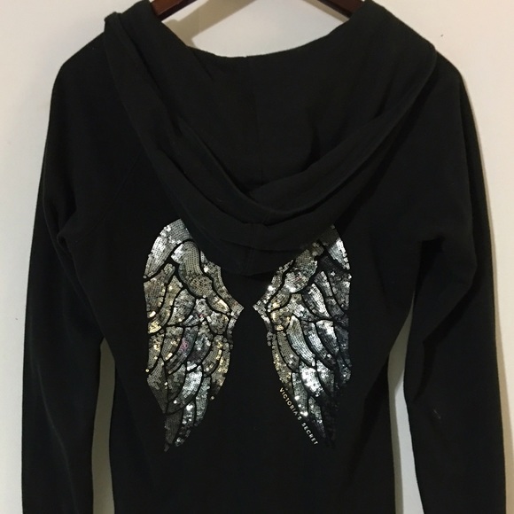 Black with Silver sequined Angel Wings Hoodie - Picture 1 of 3