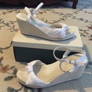Eyelet white wedges