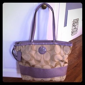 Coach signature stripe lilac purple tote