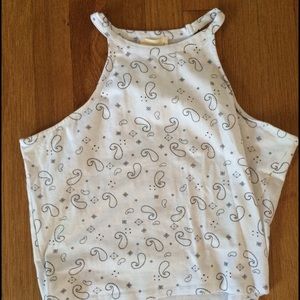 White Patterned Halter Crop Top