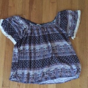 Patterned Off Shoulder Lace T-Shirt