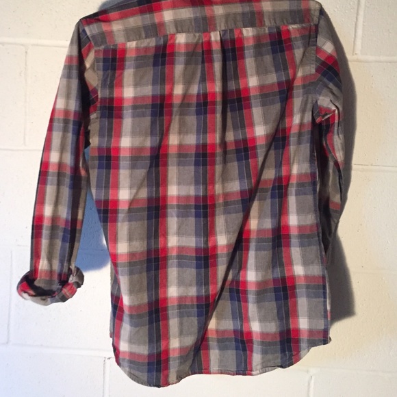 Red grey blue plaid Old Navy slim fit button down - Picture 2 of 2