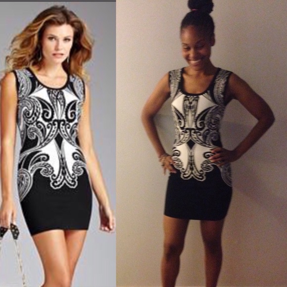 Sleek black and white bandaid tube dress