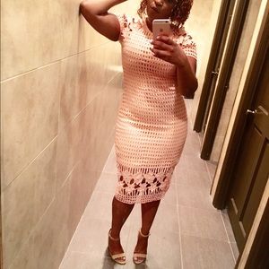 Pink Floral Lace Cut-Out Dress