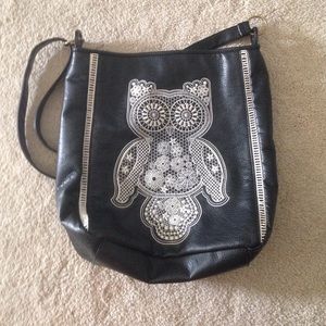 Black Leather Owl Bag Purse