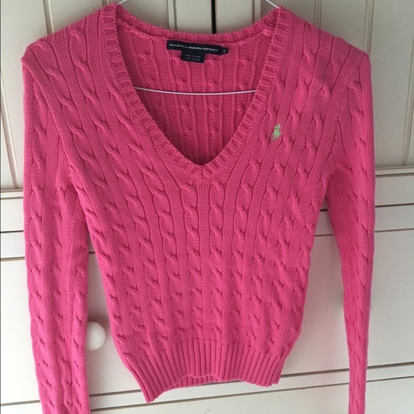 Ralph Lauren pink cablecord v-neck sweater