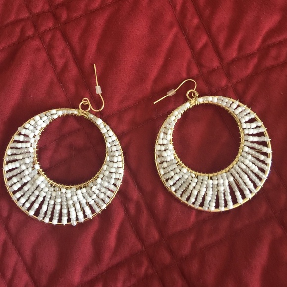 Boston Proper white seed bead hoops.