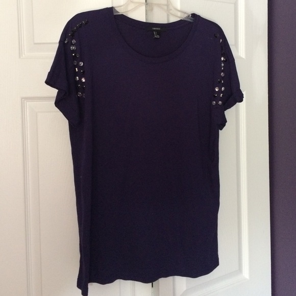 Forever 21 Navy Embellished T-shirt